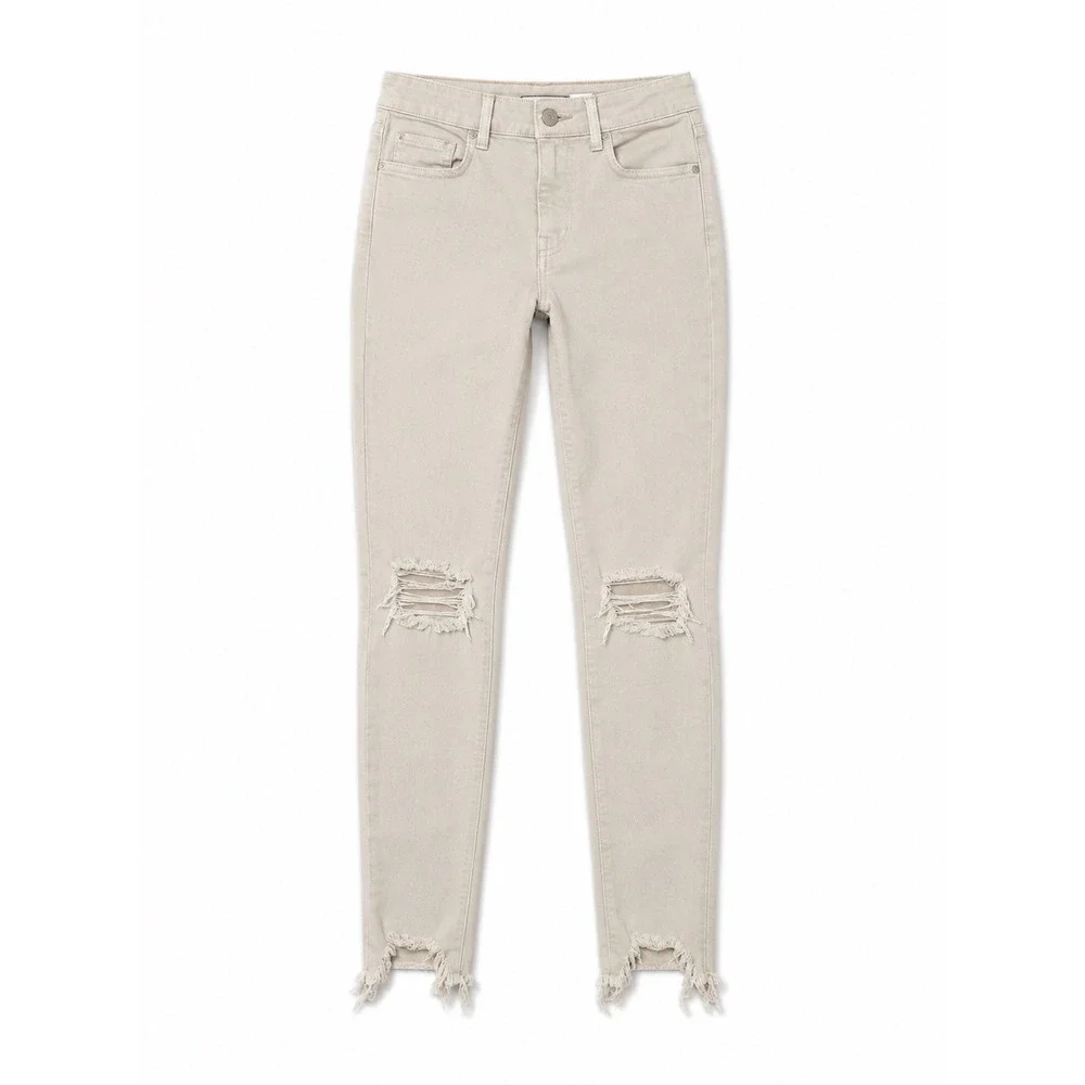 L'Agence High Rise Distressed‎ Skinny Jeans Bisque Frayed Hem 27